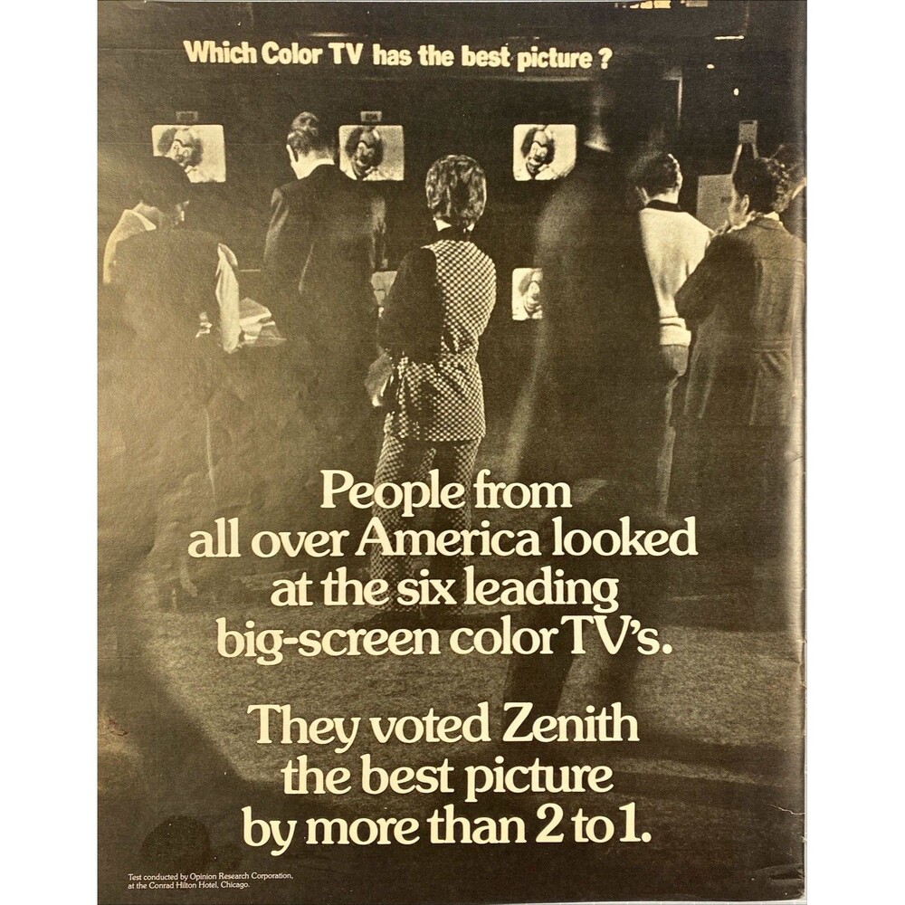 Zenith Big Screen "Voted Best Picture More than 2 to 1" Vintage Print Ad 1970's